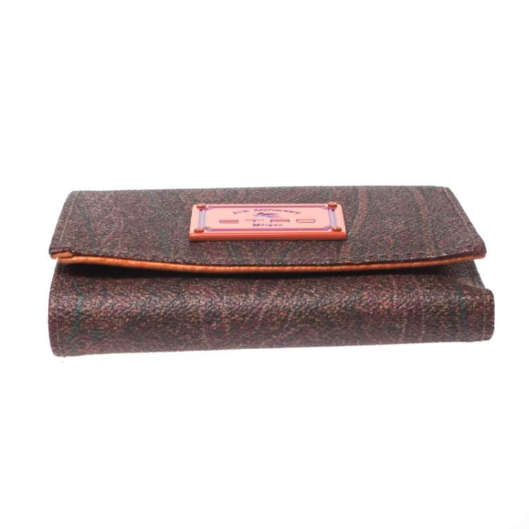 Pre Owned Etro Brown Paisley Coated Canvas Trifold Wallet