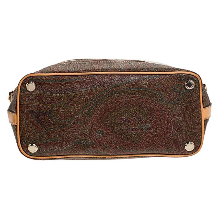 Pre Owned Etro Brown Paisley Printed Coated Canvas and Leather Tote