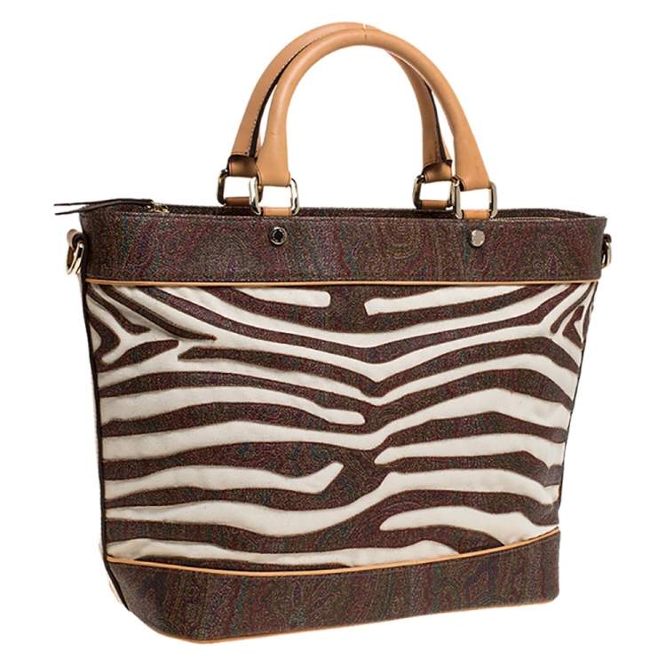 Pre Owned Etro Brown Paisley Printed Coated Canvas and Leather Tote