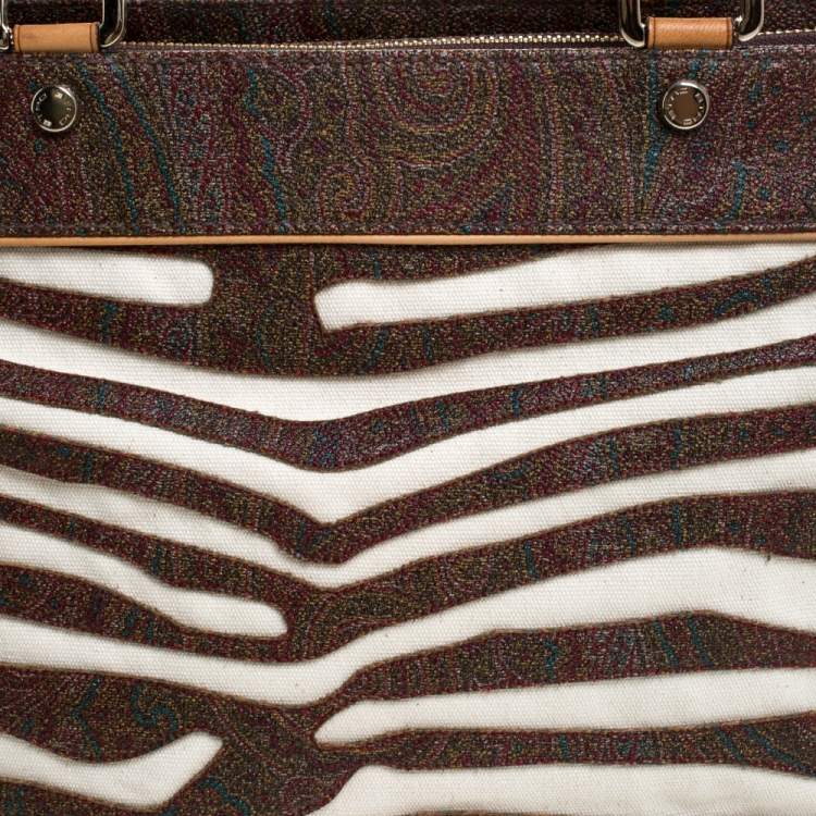 Pre Owned Etro Brown Paisley Printed Coated Canvas and Leather Tote