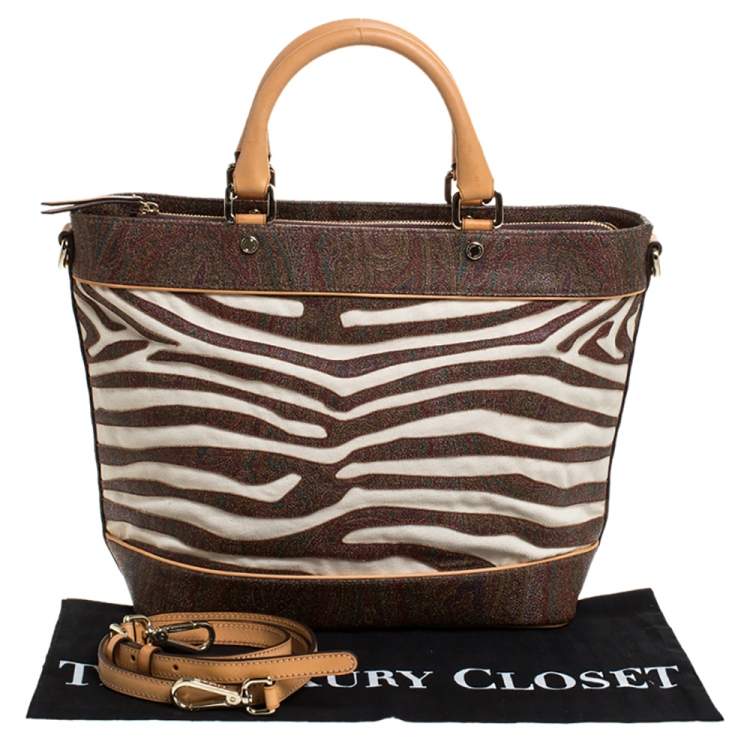 Pre Owned Etro Brown Paisley Printed Coated Canvas and Leather Tote