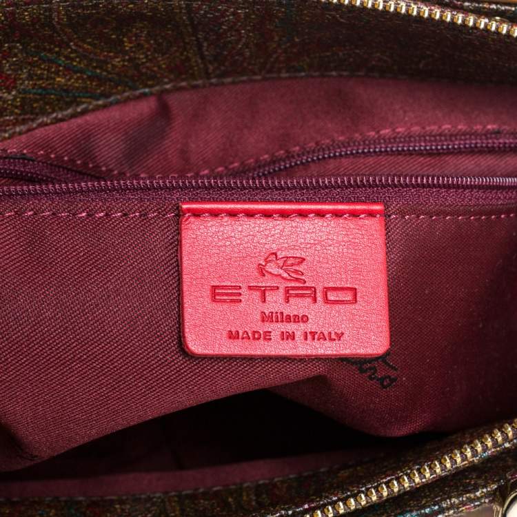 Pre Owned Etro Brown Paisley Printed Coated Canvas and Leather Tote