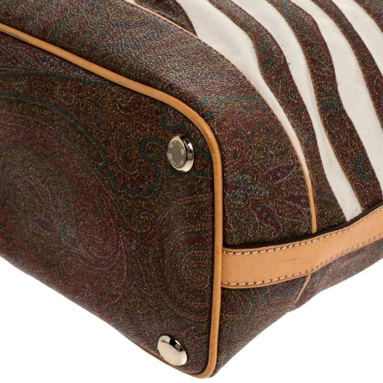 Pre Owned Etro Brown Paisley Printed Coated Canvas and Leather Tote