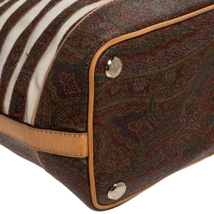 Pre Owned Etro Brown Paisley Printed Coated Canvas and Leather Tote