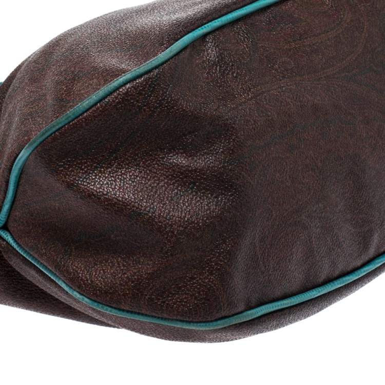 Pre Owned Etro Turquoise/Brown Paisley Coated Canvas Convertible Bag