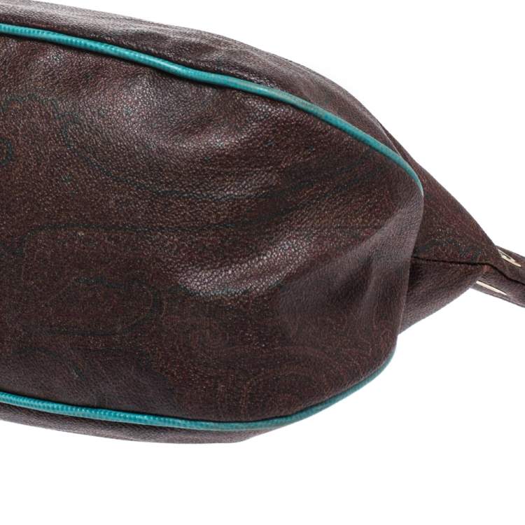 Pre Owned Etro Turquoise/Brown Paisley Coated Canvas Convertible Bag