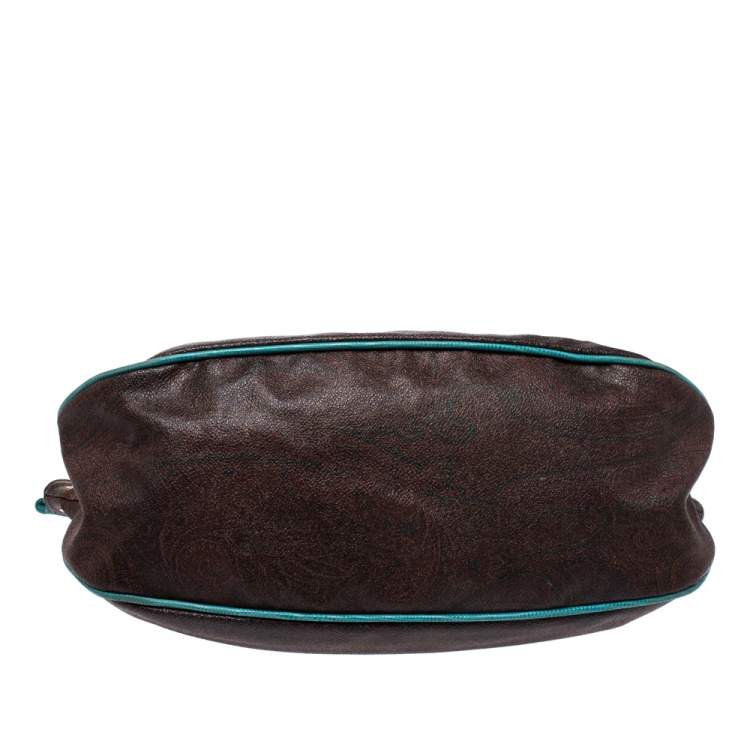 Pre Owned Etro Turquoise/Brown Paisley Coated Canvas Convertible Bag