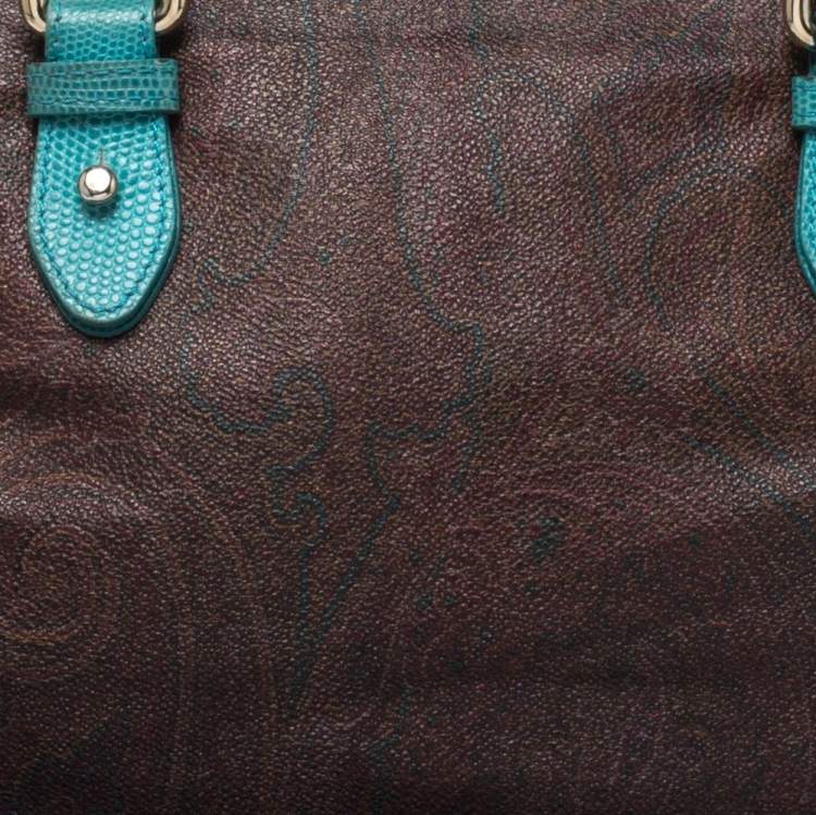 Pre Owned Etro Turquoise/Brown Paisley Coated Canvas Convertible Bag