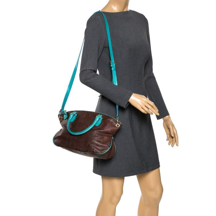 Pre Owned Etro Turquoise/Brown Paisley Coated Canvas Convertible Bag
