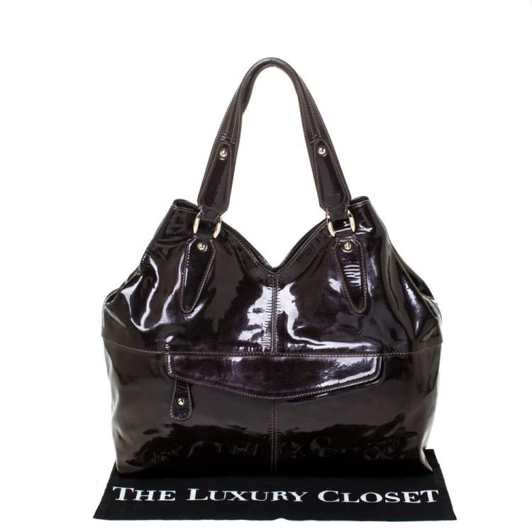 Pre Owned Etro Metallic Purple Patent Leather Shoulder Bag
