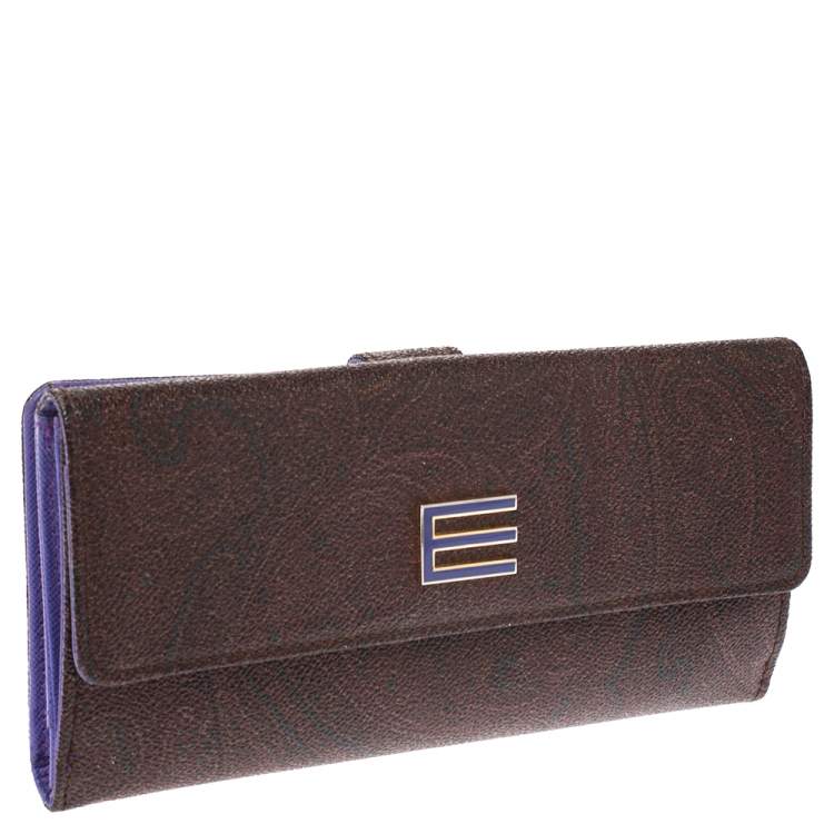 Pre Owned Etro Brown Paisley Print Coated Canvas Continental Wallet