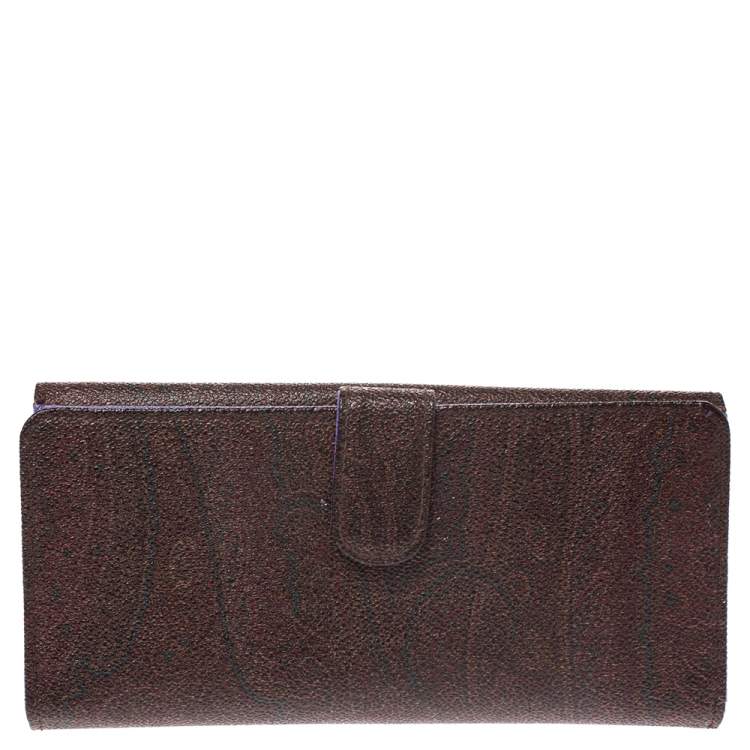 Pre Owned Etro Brown Paisley Print Coated Canvas Continental Wallet