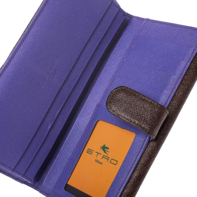 Pre Owned Etro Brown Paisley Print Coated Canvas Continental Wallet