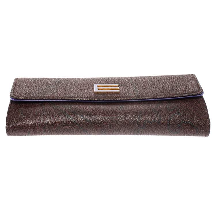 Pre Owned Etro Brown Paisley Print Coated Canvas Continental Wallet