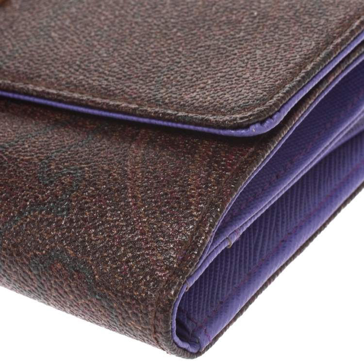 Pre Owned Etro Brown Paisley Print Coated Canvas Continental Wallet