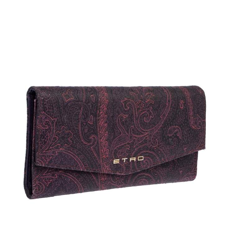 Pre Owned Etro Purple Paisley Nylon Continental Wallet