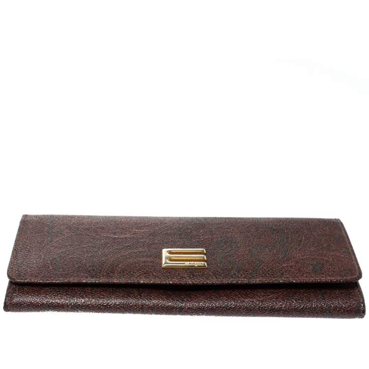 Pre Owned Etro Brown Paisley Print Coated Canvas Continental Wallet