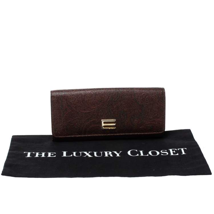 Pre Owned Etro Brown Paisley Print Coated Canvas Continental Wallet