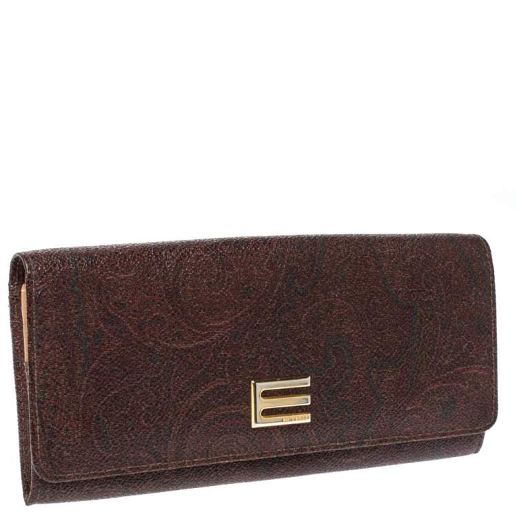 Pre Owned Etro Brown Paisley Print Coated Canvas Continental Wallet
