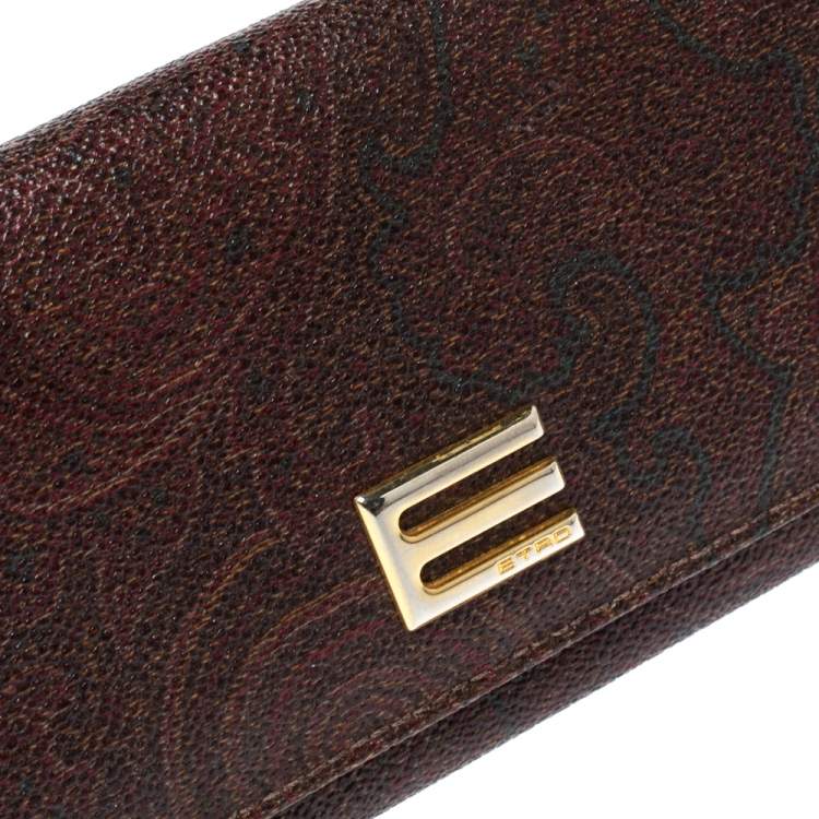 Pre Owned Etro Brown Paisley Print Coated Canvas Continental Wallet
