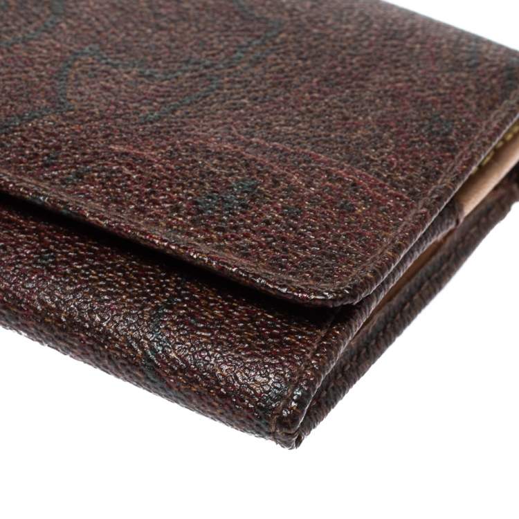 Pre Owned Etro Brown Paisley Print Coated Canvas Continental Wallet