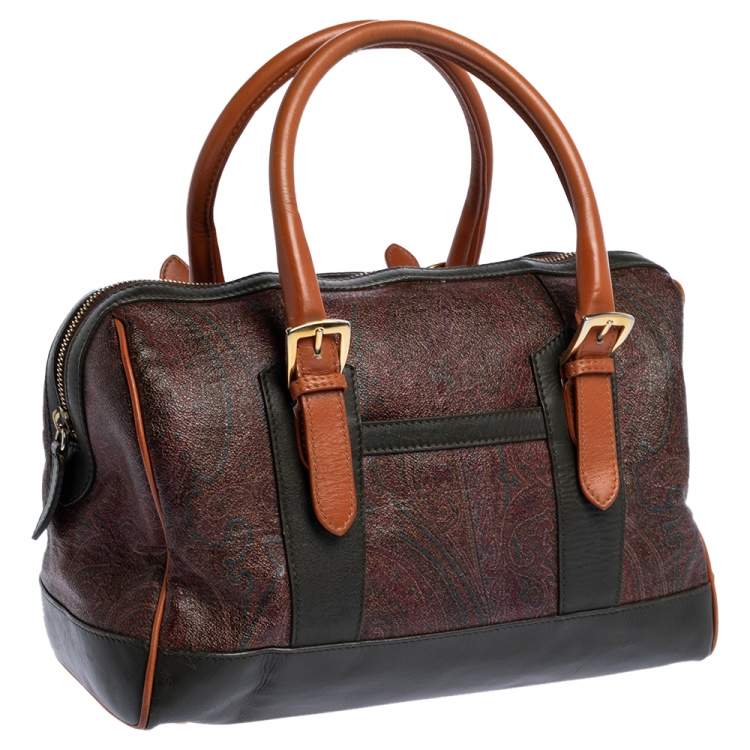 Pre Owned Etro Multicolor Paisley Print Coated Canvas and Leather Satchel
