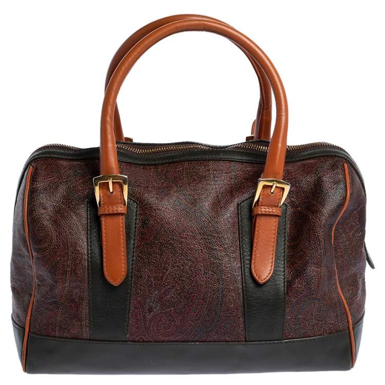 Pre Owned Etro Multicolor Paisley Print Coated Canvas and Leather Satchel