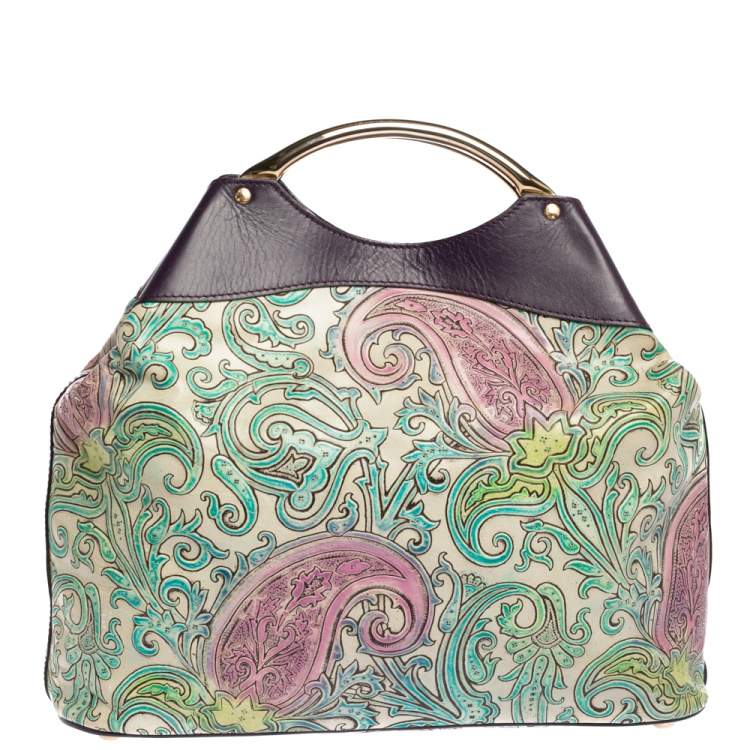 Pre Owned Etro Multicolor Paisley Embossed Leather Tote