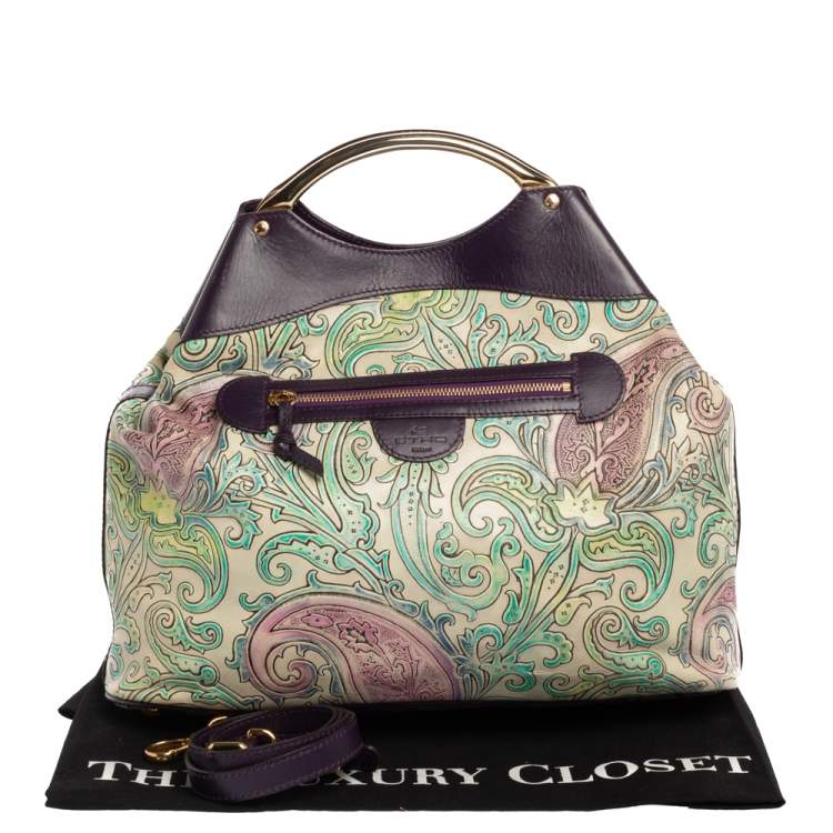 Pre Owned Etro Multicolor Paisley Embossed Leather Tote