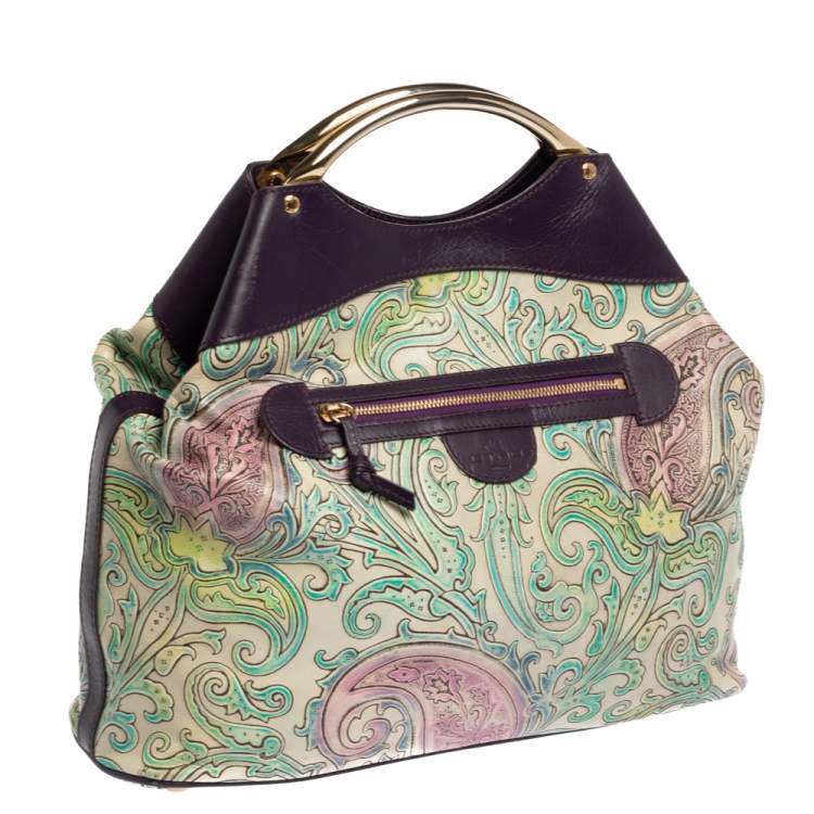 Pre Owned Etro Multicolor Paisley Embossed Leather Tote