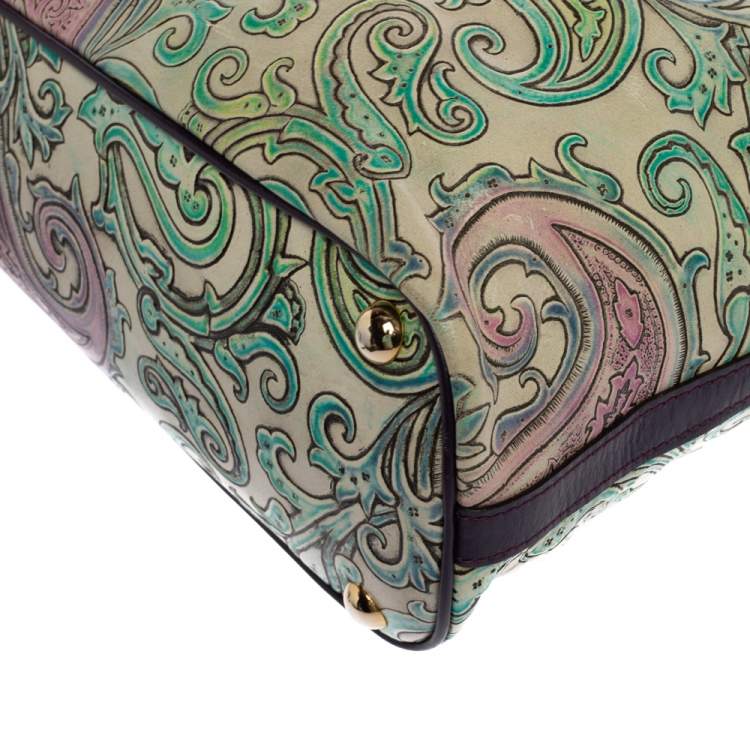 Pre Owned Etro Multicolor Paisley Embossed Leather Tote