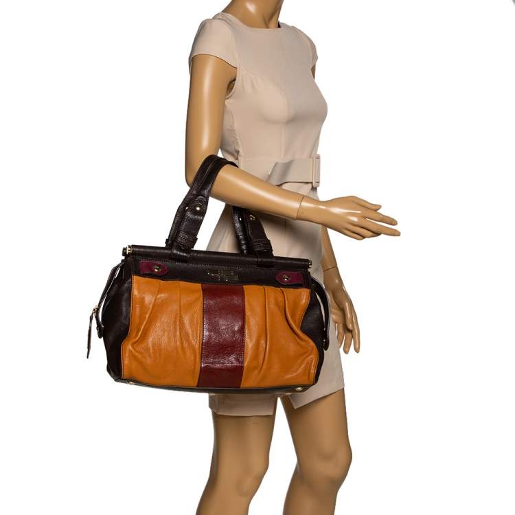 Pre Owned Etro Brown/Mustard Yellow Leather Satchel