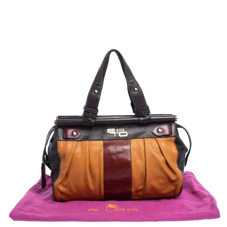 Pre Owned Etro Brown/Mustard Yellow Leather Satchel