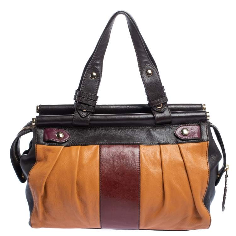 Pre Owned Etro Brown/Mustard Yellow Leather Satchel