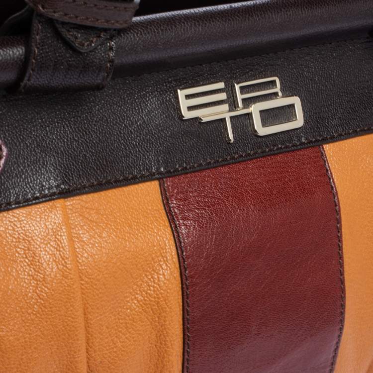 Pre Owned Etro Brown/Mustard Yellow Leather Satchel