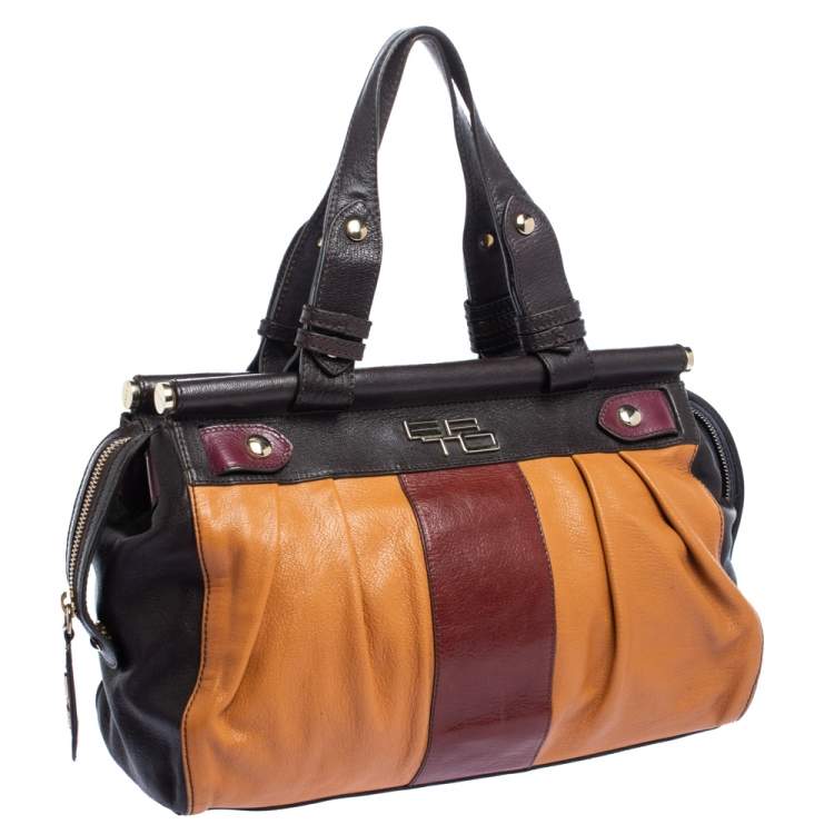 Pre Owned Etro Brown/Mustard Yellow Leather Satchel