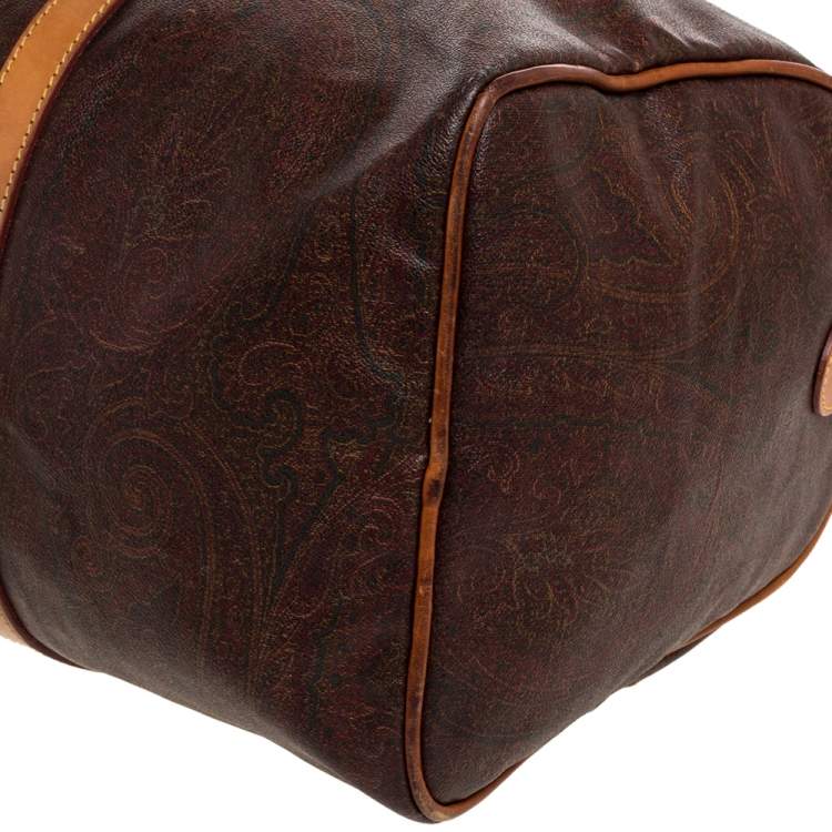 Pre Owned Etro Paisley Coated Canvas and Leather Weekender Duffel Bag