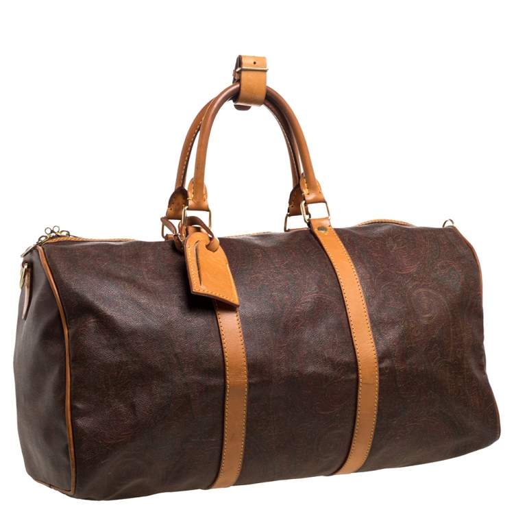 Pre Owned Etro Paisley Coated Canvas and Leather Weekender Duffel Bag