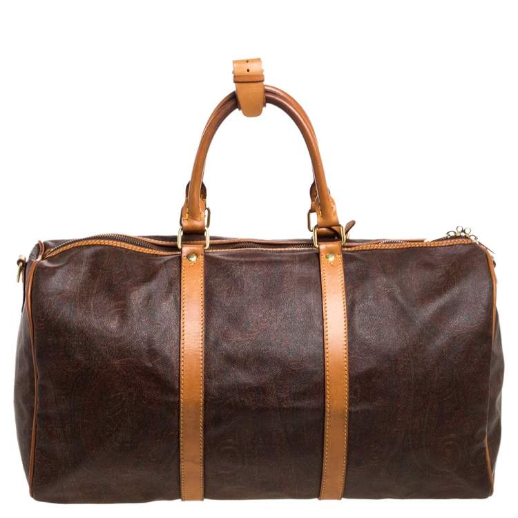 Pre Owned Etro Paisley Coated Canvas and Leather Weekender Duffel Bag