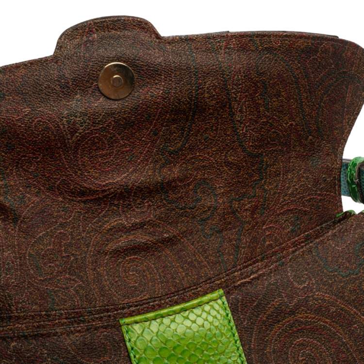 Pre Owned Etro Multicolor Paisley Print Coated Canvas and Exotic Embossed Leather Flap Shoulder Bag