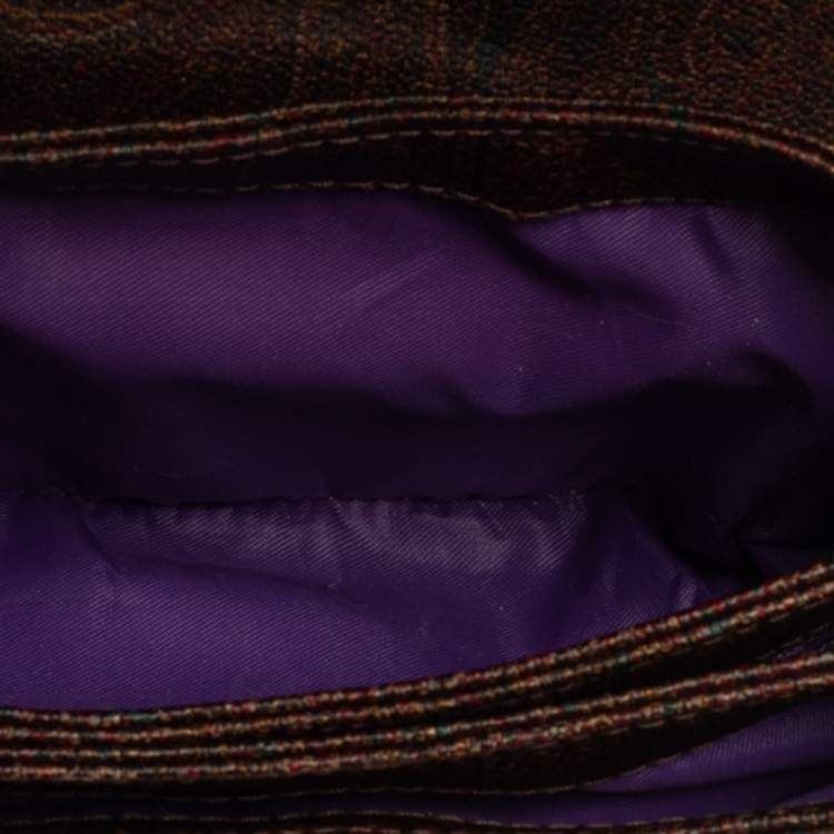 Pre Owned Etro Multicolor Paisley Print Coated Canvas and Exotic Embossed Leather Flap Shoulder Bag