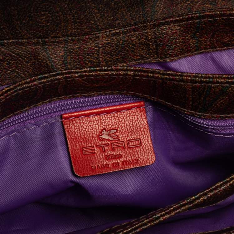 Pre Owned Etro Multicolor Paisley Print Coated Canvas and Exotic Embossed Leather Flap Shoulder Bag