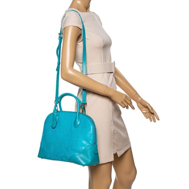 Pre Owned Etro Blue Paisley Embossed Leather Satchel