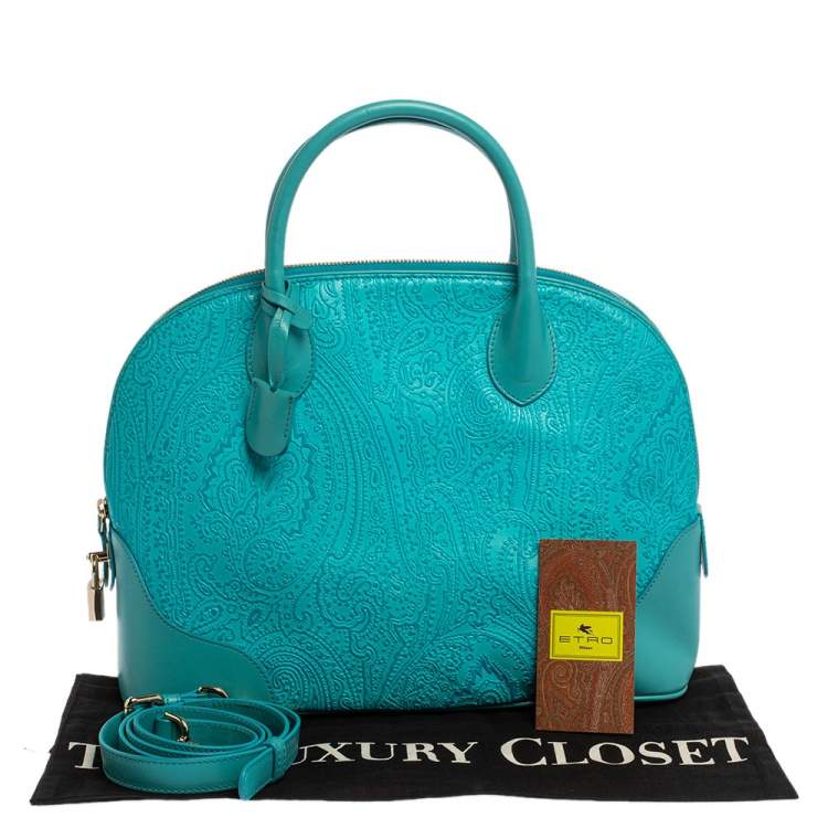 Pre Owned Etro Blue Paisley Embossed Leather Satchel