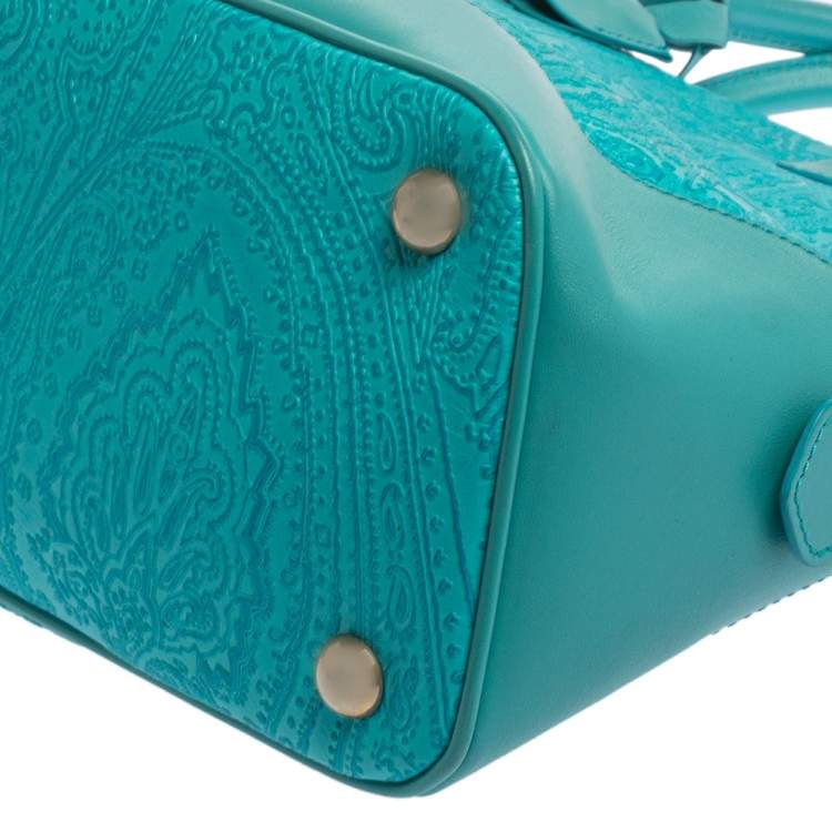 Pre Owned Etro Blue Paisley Embossed Leather Satchel