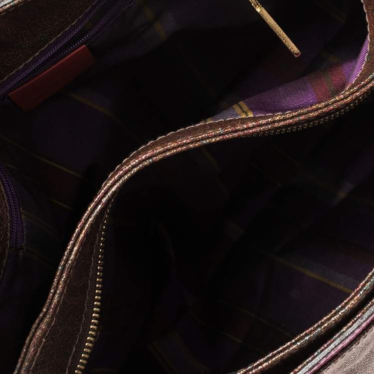 Pre Owned Etro Brown/Purple Paisley Printed Canvas and Lizard Embossed Leather Tote