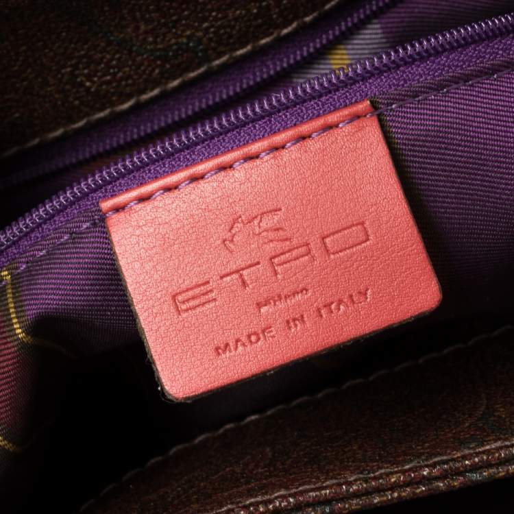 Pre Owned Etro Brown/Purple Paisley Printed Canvas and Lizard Embossed Leather Tote