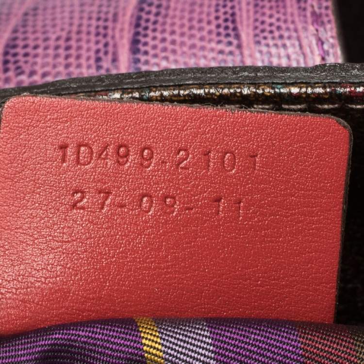 Pre Owned Etro Brown/Purple Paisley Printed Canvas and Lizard Embossed Leather Tote