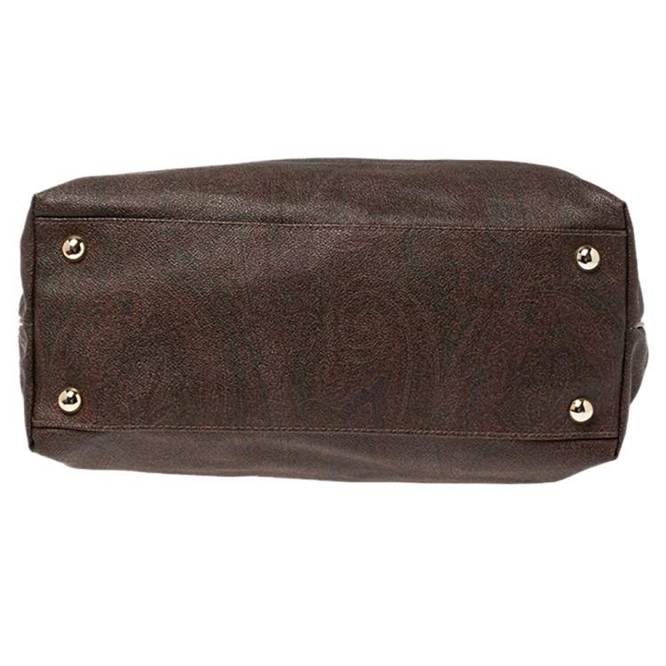 Pre Owned Etro Brown/Purple Paisley Printed Canvas and Lizard Embossed Leather Tote