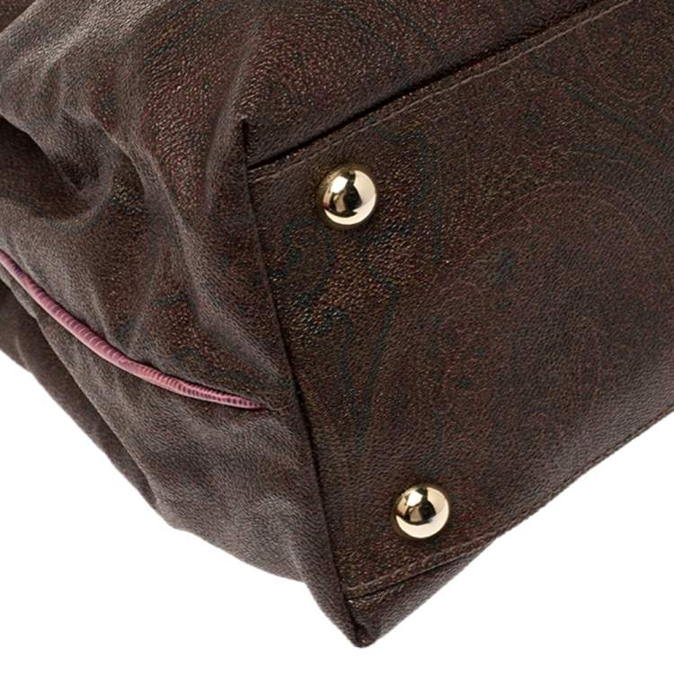 Pre Owned Etro Brown/Purple Paisley Printed Canvas and Lizard Embossed Leather Tote